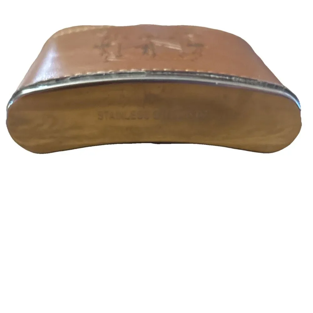 USMC Parris Island Headquarters And Service Bat 6oz Stainless & Leather Flask